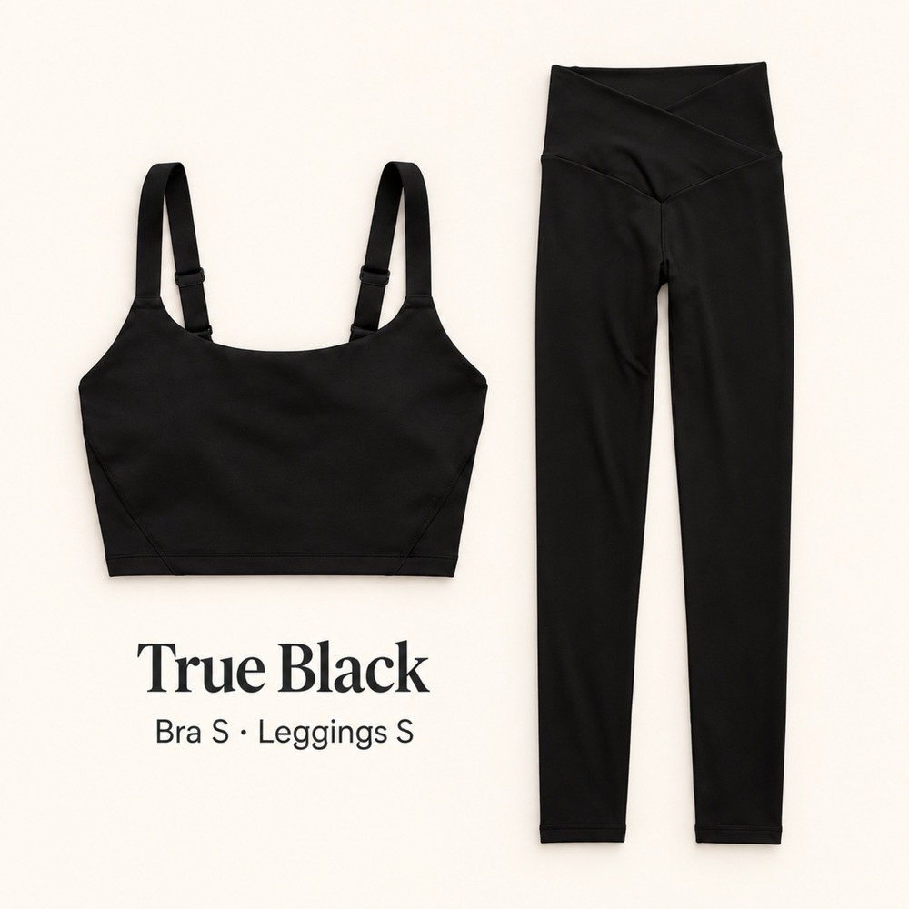 Aerie True Black Hugger Bra & Crossover Leggings Bundle S